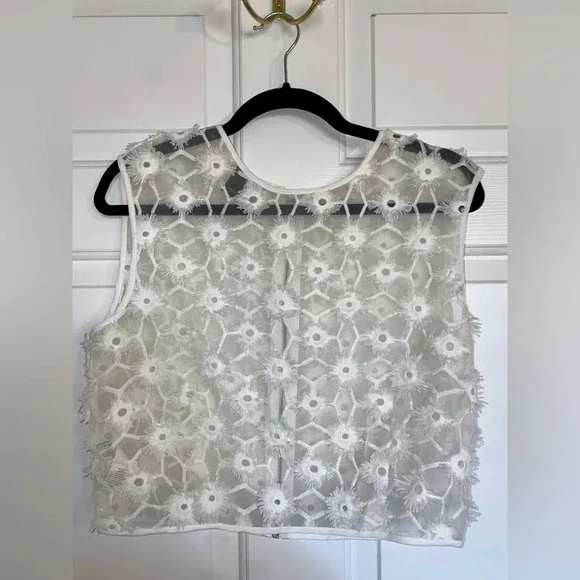 Pinko Lentina Lace Top Floral Embroidered Sheer White Crop Top - Picture 6 of 10